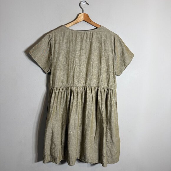 Madewell Linen-Blend Alexandra Button-Front Mini Dress Womens Large Olive Branch - Picture 5 of 14